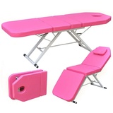 Massageliege 3 Zonen Klappbares Kosmetikliege Spaliege SPA Salon Schönheit Massagetisch Bett Massagebank Dreifach Gefaltetes Kosmetikbett Tragbare 182cm, Tragfähigkeit 220-250 kg (Rosa)