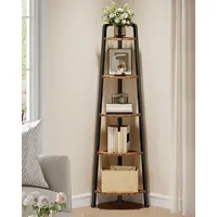CHOEZON 5-stufiges Eckregal, Leiterregal, Bücherregal, 151,5cm hohes Aufbewahrungsregal, offenes Regal, Pflanzenregal für Wohnzimmer, Schlafzimmer, Küchen, Vintagebraun und Schwarz DTCJ20BF