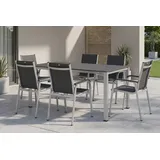 KETTLER KETTALUX-PLUS/Basic Plus Padded Sitzgruppe, silber/anthrazit/grau, Alu/Textilene, 160x95 cm,  6 Stapelsessel, gepolsterte Sitz - und Rückenfläche