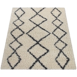 Hochflor-Teppich Kalmar 446, Paco Home, rechteckig, Höhe: 40 mm, Scandi Design, Rauten Muster, weich & kuschelig beige 200 cm x 280 cm x 40 mm