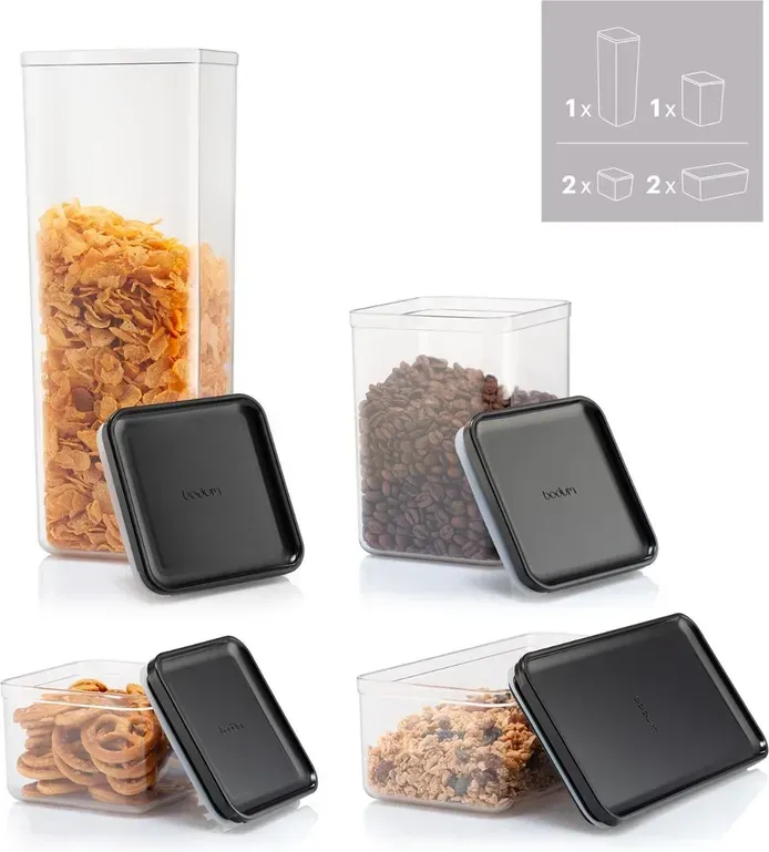 BODUM CANTEEN Set mit 6 Vorratsgläsern - Schwarzer Deckel