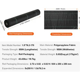 Vevor Unkrautvlies 1,5 x 76,2 m