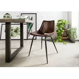Massivmoebel24 Stuhl Echtleder 47x59x78 braun IRON LABEL #22, 2er Set