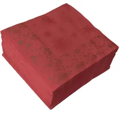50 Servietten Weihnachten Airlaid 40cm x 40cm bordeaux Schneeflocken-Motiv