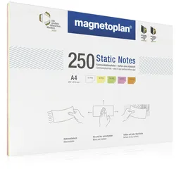 Magnetoplan Folien-Haftnotizen Static Notes - DIN A4 - 5 Farben sortiert (Weiß/Gelb/Grün/Rosa/Orange) - 250 Stück