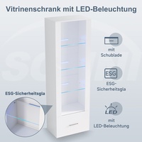 Vitrinenschrank Sammelvitrine mit LED Schrank Glasvitrine Weiß Hochglanz 172cm