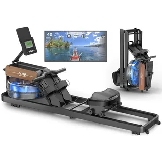 VOWVIT Rudergerät für Zuhause, Rudergerät Wasser mit Bluetooth Monitor, faltbares Rudergeräts mit Verstellbarer Tablethalterung, 160 kg Gewichtskapazität (Schwarz)