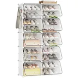 eSituro Schuhboxen, 20er Set, Schuhorganizer Schuhkarton stapelbar, Schuhregal Kunststoff, mit Haken, Tür, Schuhaufbewahrung platzsparend, Weiß