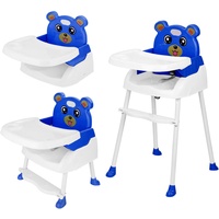 YORKING 4 in1 Kinderhochstuhl Höhenverstellbar Hochstuhl Kinder mit tisch Essstuhl Treppenhochstuhl Klappbar für Babystuhl Blau