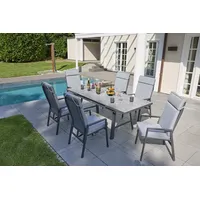 LC Garden »Sunfort« Gartenset anthrazit Esstisch 160/210cm Aluminium/Keramik grau + 6 Gartenstühle Textilene mit Sitzauflagen