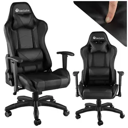 tectake® Racing Gaming Stuhl, ergonomische Form, mit verstellbarer Rückenlehne, Kunstlederbezug, abnehmbares Nacken- und Lendenkissen, Belastbarkeit 120 kg