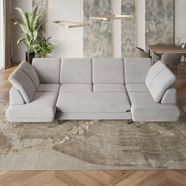 masseno WOHNLANDSCHAFT TERAMO Beige, Velours-Stoff mit Schlaffunktion