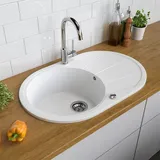 Bergström Granitspüle oval weiß + Excenterbetätigung