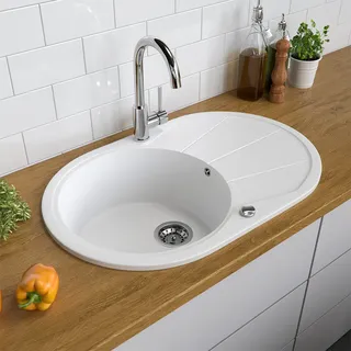 Bergström Granitspüle oval weiß + Excenterbetätigung