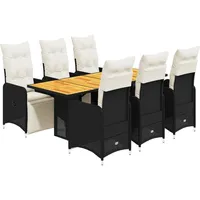 vidaXL 7-tlg. Garten-Bistro-Set mit Kissen Schwarz Poly Rattan