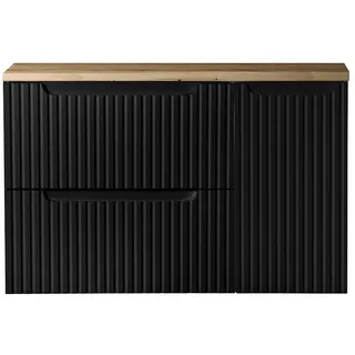 Lomadox Badezimmer Waschtisch-Unterschrank 90cm, in schwarz mit Eiche, gerillte Front, grifflos