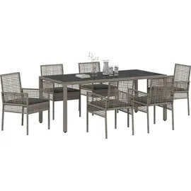 vidaXL Garten Essgruppe 7 pcs Grau Poly Rattan