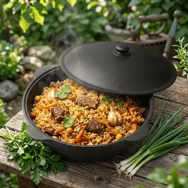 4big.fun Gusseisen Kasan 12L NAMANGAN Deckel Topf Kazan WOK Kessel BBQ