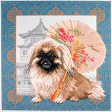 Collection D'Art Pekingese in Peking Bedrucktes Aida für Kreuzstickerei, Baumwolle, Mehrfarbig, 34x34cm