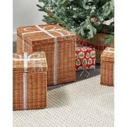 Aufbewahrungsbox Rattan braun / weiß 3er Set CADEAU