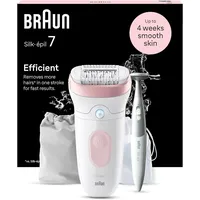 Braun Silk-épil 7, Epilierer mit breitem Aufsatz für eine einfache Haarentfernung, Wet&Dry, langanhaltend seidig-glatte Haut, mit Bikinitrimmer, 7-210, Weiß/Flamingorosa