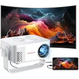 ZELURXX 1080P Mini Beamer mit WiFi & Lautsprecher – Tragbarer LED Projektor für Handy & Heimkino, Weiß