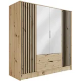 altdecor Kleiderschrank, Eiche Artisan, Eiche Artisan, Schwarz, Holzwerkstoff, 200x200x51 cm Schlafzimmer, Kleiderschränke