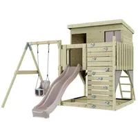 polar play Spielturm Tjorven mit Rutsche, Spielhaus, Sandkasten und Schaukel Rosa