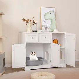 Costway Katzenschrank für Katzentoilette 100 x 45 x 80 cm Weiß