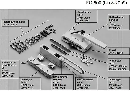 Ersatzteile für Fenstersicherung Abus FO500 (Ersatzteil: Schließkasten braun Nr. 23960)