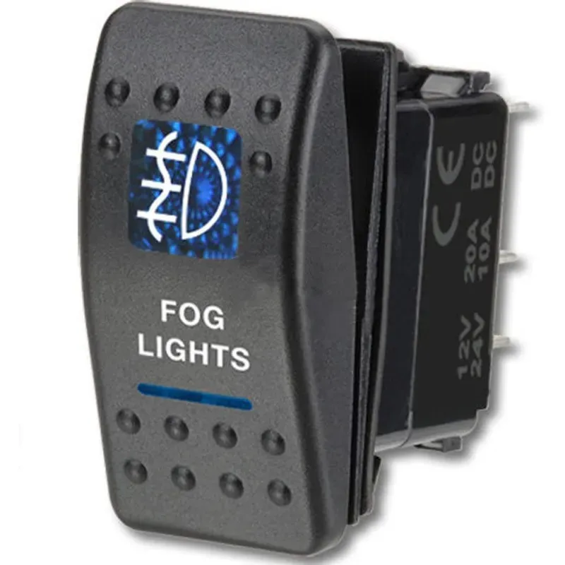 Einbauschalter/Knopf für Nebelscheinwerfer, Halogen, LED-Bar, 12V–24V, mit Beschriftung „FOG LIGHTS“, blaue Beleuchtung
