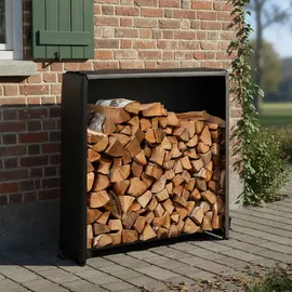 Relaxdays Kaminholzregal Eisen 110 x 29 x 110 cm mit Abdeckung Schwarz