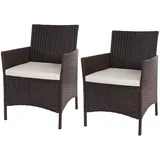 PROREGAL 2er-Set Poly-Rattan Gartensessel Andi | HxBxT 83x59x60 cm | Sitzhöhe 47cm | Braun-meliert | Kissen Creme | Korbsessel