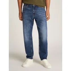 Tapered-fit-Jeans TOMMY JEANS "Isaac Relaxed Tapered", Herren, Gr. 34, Länge 32, blau (schwarz denim), Denim/Jeans, Obermaterial: 99% Baumwolle, 1% Elasthan, modisch, Jeans