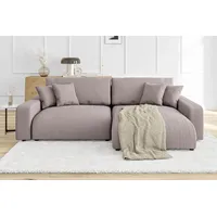 s-style möbel - Leon Ecksofa mit Bettfunktion und Bettkasten Puderrosa Cord-Stoff schöner Sitzkomfort, Ottomane rechts, B/T/H: 234 cm / 170 cm / 78 cm - Pink