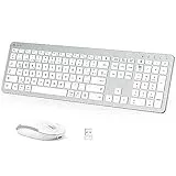 iClever GK08 Teclado y Ratón Inalámbricos - Tipo-C Teclado Recargable Ergonómico Silencioso de Tamaño Completo, 2.4G Conexión Estable Teclado y Ratón Mac Delgado para Ordenador Windows Mac OS, Blanco