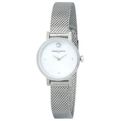 Pierre Cardin Damen Zweizeiger-Armband-Uhr Ziffernblatt mit silbernen Kreis-Details analoge Quarz-Uhr mit Edelstahl-Armband 3ATM 27mm CCM.0522 Silber - One-Size