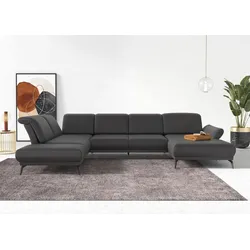 Wohnlandschaft INOSIGN "Coco U-Form", grau, B:382cm H:88cm T:242cm, 100% Polyester, Sofas, Sitztiefen-, Arm- und Kopfteilverstellung, Cord-Bezug, Fußhöhe 15 cm