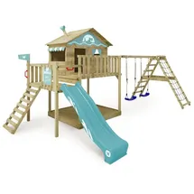 Wickey Spielturm Smart Ocean mit Schaukel & Rutsche, Stelzenhaus mit Sandkasten, Kletterleiter & Spiel-Zubehör – pastellblau