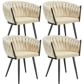 Tectake tectake® Set Esszimmerstuhl, Astano Samt, Knotendesign, schlanke Stahlbeine, 60,5 x 55 x 75 cm