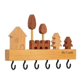 Agger Schlüsselbrett Schlüsselbrett Holz Schlüsselkasten Schlüsselhalter,für Schlafzimmer, selbstklebend oder mit Bohren,Holz-Schlüsselregal mit 6 Haken