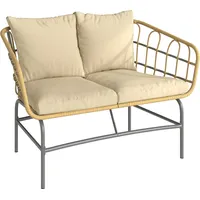 Outsunny 2‐Sitzer Gartensofa aus Polyrattan - Outdoor-Lounge mit dicken Anti-Rutsch-Kissen - Balkon- & Terrassenbank im Rattan-Design, Braun   Aosom