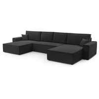 Furnix Wohnlandschaft MANGUSSI-U Polstersofa in U-Form mit Schlaffunktion und Bettkasten, Liegefläche 140x342 cm, Maße 389x85x188 cm, moderner Cord grau