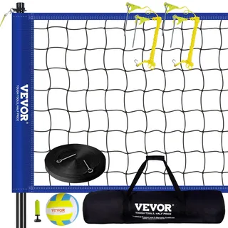 Vevor Volleyballnetz Höhenverstellbares Volleyballnetz Set, 9,7 x 2,4 m Tragbarer Beachvolleyball-Netz, Blau Volleyballnetz Faltbare Volleyballnetz mit Volleyball & Tragetasche, für Garten, Strand