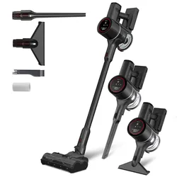 KLAMER Akkustaubsauger, 500 Watt Kabelloser Staubsauger, Flexibler Akku Handstaubsauger mit verschiedenen Aufsätzen, Flex Staubsauger mit LED Licht