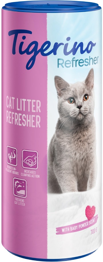 700g Tigerino Refresher Naturton-Deodorant für Katzenstreu – 3 Duftvarianten Babypuder