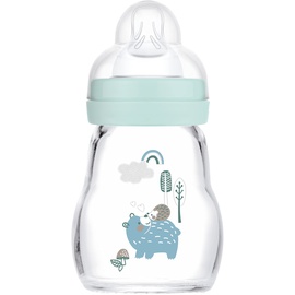 MAM Feel Good Babyflasche aus Glas (170 ml), Milchflasche mit weiter Öffnung, stabile Baby Trinkflasche mit Sauger Gr. 1, ab der Geburt, Bär/Igel