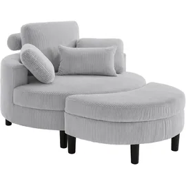 Atlantic Home Collection Loveseat "Ravi, B: 114 cm", grau (hellgrau), B:114cm T:154cm, 100% PES, ATLANTIC HOME COLLECTION, Sessel, XXL- Sessel, mit Stauraumhocker, Rückenstütze & 4 Zierkissen, Topseller