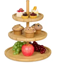 Relaxdays Etagere Bambus, Hxd: 25 x 30 cm, 3-stöckige Obstetagere, Ablage von Gebäck, Snacks, Nüssen, Obstteller, natur