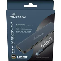 MediaRange Hub USB-C 6 in 1 Multiport Adapter, silber